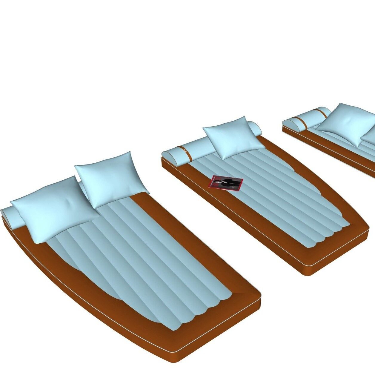 3D Zonnebedden voorontwerp, alleweer en waterdoorlatende opbouw met hoog ergonomisch comfort.